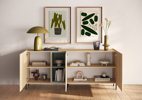 Beverly 180cm 3 Door Sideboard - Oak & Olive Green - FurniComp