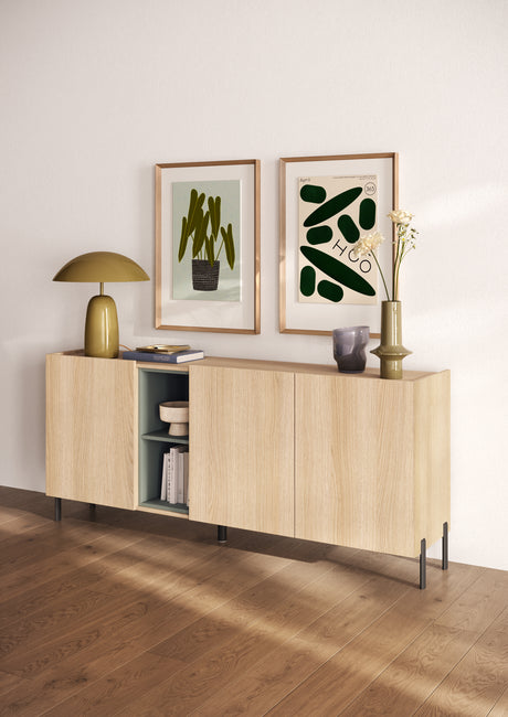 Beverly 180cm 3 Door Sideboard - Oak & Olive Green - FurniComp