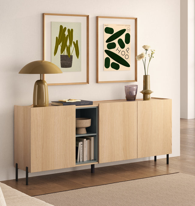Beverly 180cm 3 Door Sideboard - Oak & Olive Green - FurniComp