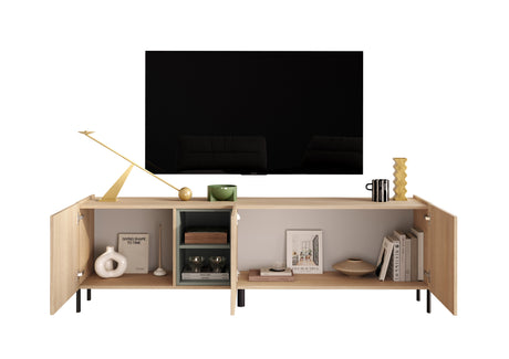 Beverly 180cm 3 Door TV Unit - Oak & Olive Green - FurniComp