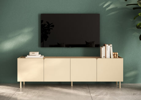 Bailey 200cm Large 4 Door TV Unit - Oak & Cream - FurniComp