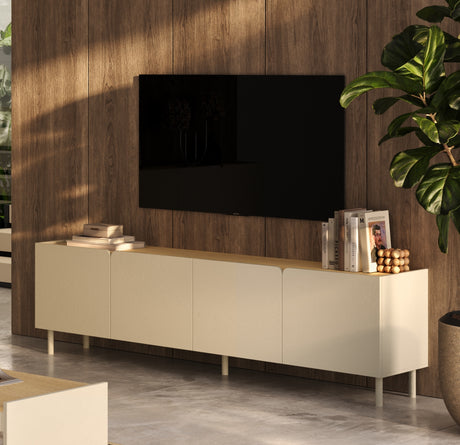 Bailey 200cm Large 4 Door TV Unit - Oak & Cream - FurniComp