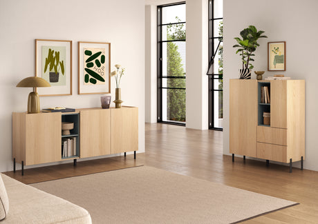 Beverly 180cm 3 Door TV Unit - Oak & Olive Green - FurniComp