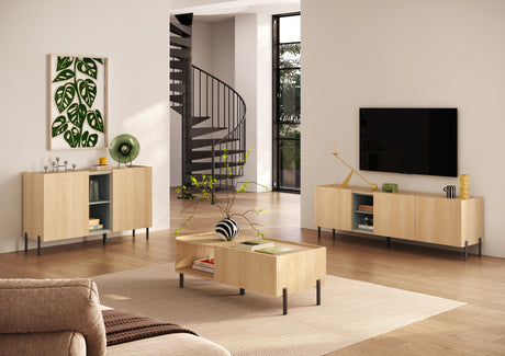 Beverly 130cm 2 Door Sideboard - Oak & Olive Green - FurniComp