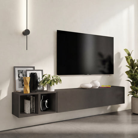 Combo 194cm Floating Wall Hung TV Entertainment Unit – Black Lava - FurniComp