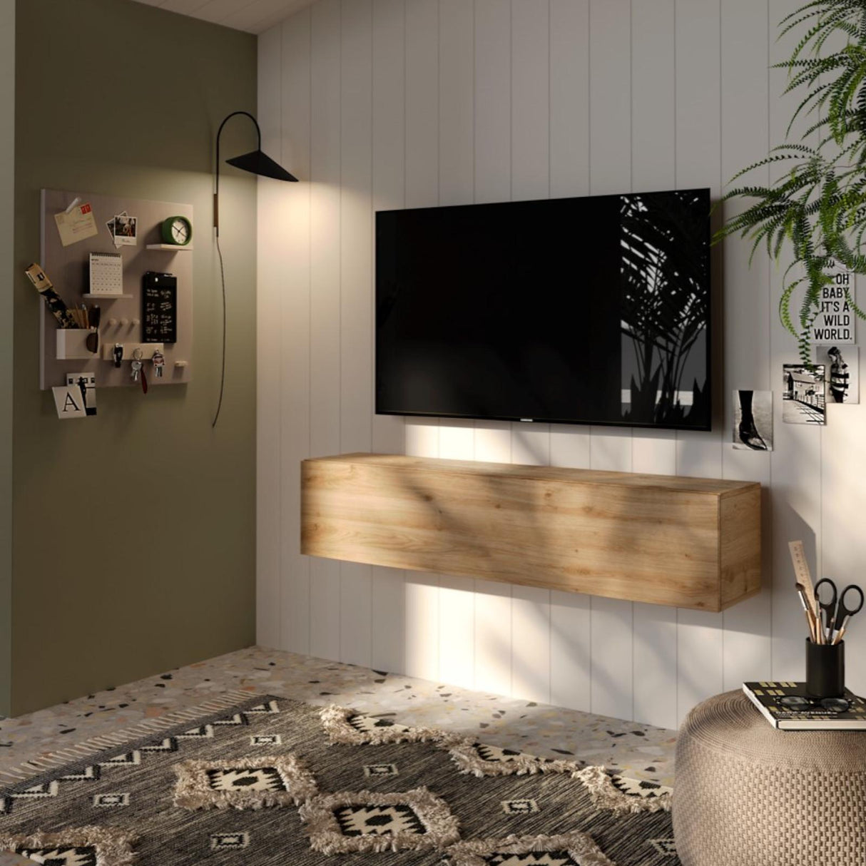 Combo 138cm Floating Wall Hung TV Unit - Cadiz Oak COM-62-09 - FurniComp