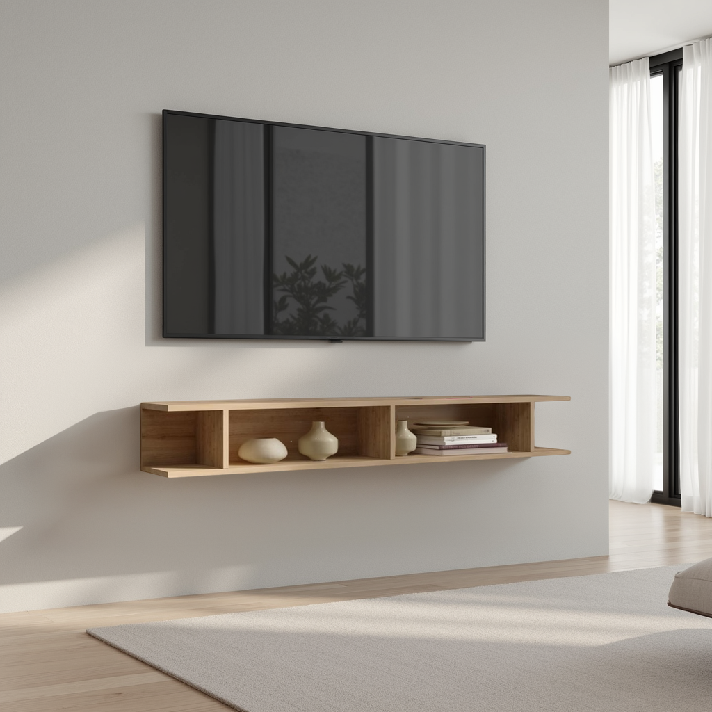 Combo 138cm Floating Wall Hung TV Shelf - Cadiz Oak COM-43-09 - FurniComp