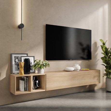 Combo 194cm Floating Wall Hung TV Entertainment Unit – Cadiz Oak - FurniComp