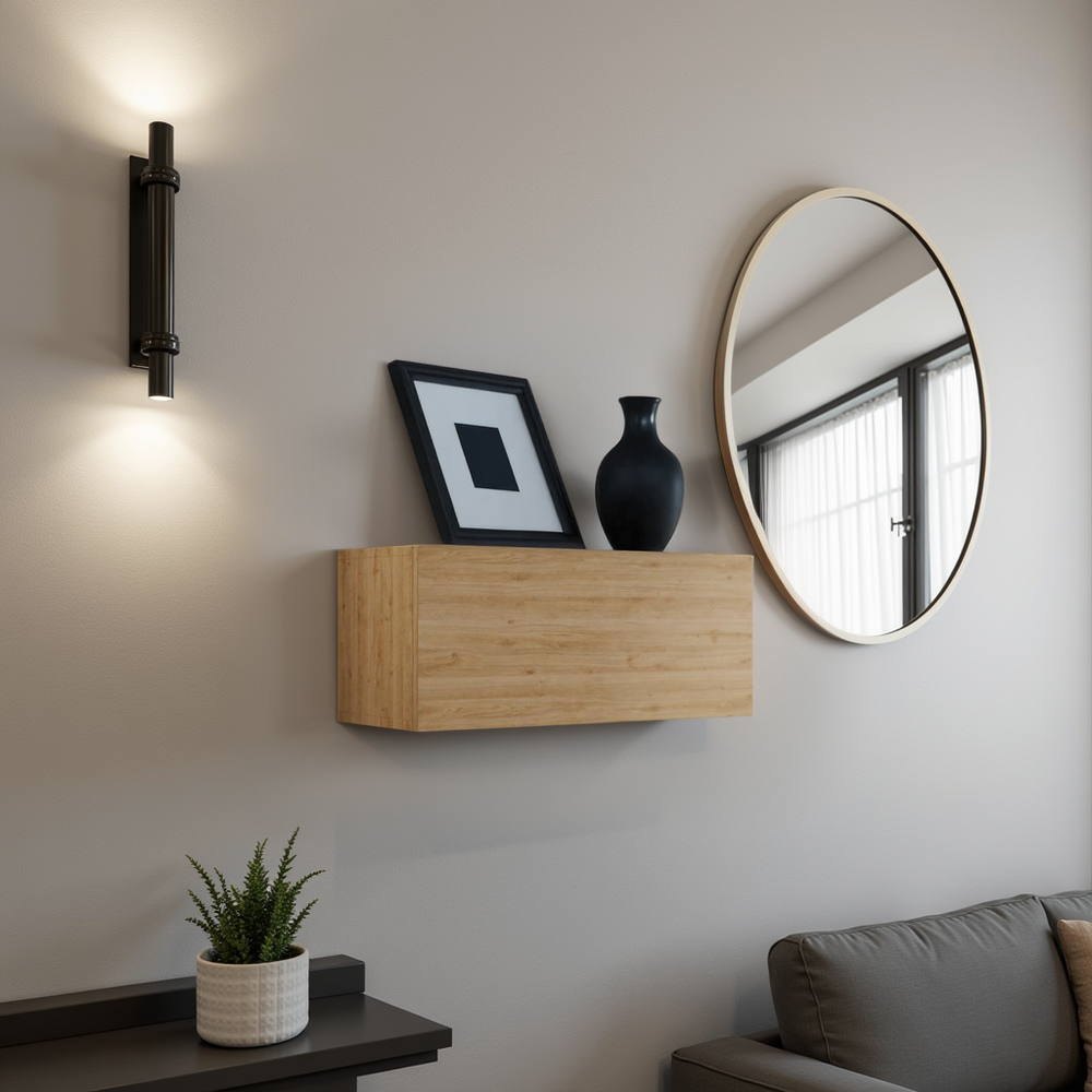 Combo 69cm Horizontal Wall Mounted Cabinet with Flap Door - Cadiz Oak - FurniComp