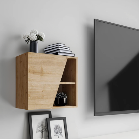 Combo 55cm Floating Wall Cube With Shaped Door - Cadiz Oak COM-18-09 - FurniComp