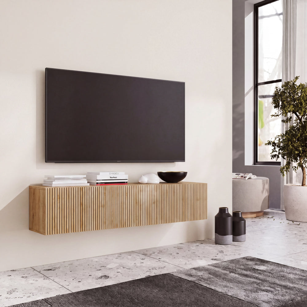 Combo 138cm Floating Wall Hung Ridged TV Unit - Cadiz Oak - FurniComp