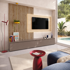Combo Media Wall Entertainment Unit - Bronze, Cadiz Oak & Travertine Stone - FurniComp