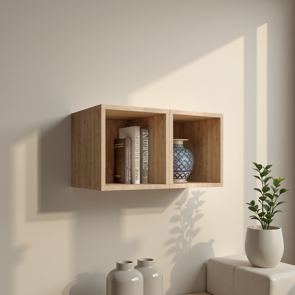 Combo 28cm Floating Wall Cube Set of 2 - Cadiz Oak COM-311-09 - FurniComp