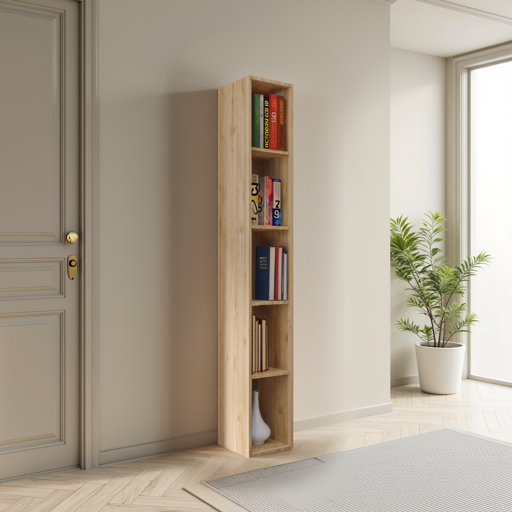 Combo 28cm Tall Narrow Bookcase - Cadiz Oak COM-45-09 - FurniComp