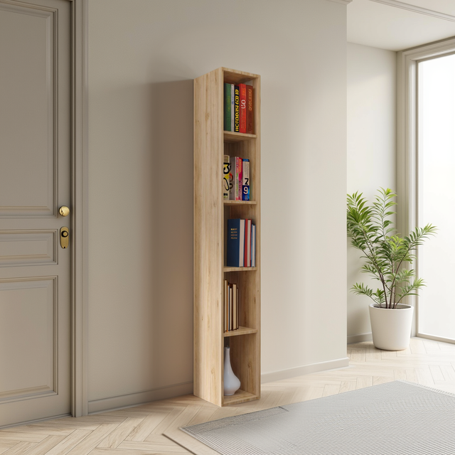 Combo 28cm Tall Narrow Bookcase - Cadiz Oak COM-45-09 - FurniComp