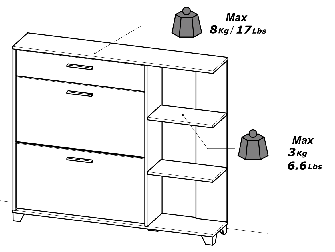 Cairo 2 Door 1 Drawer Matt Black and Oak Shoe Storage Cabinet with Shelves - FurniComp