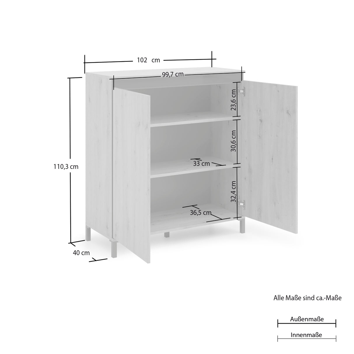 Cancun 2 Door 100cm Anthracite and Artisan Oak Highboard/Tall Sideboard - FurniComp