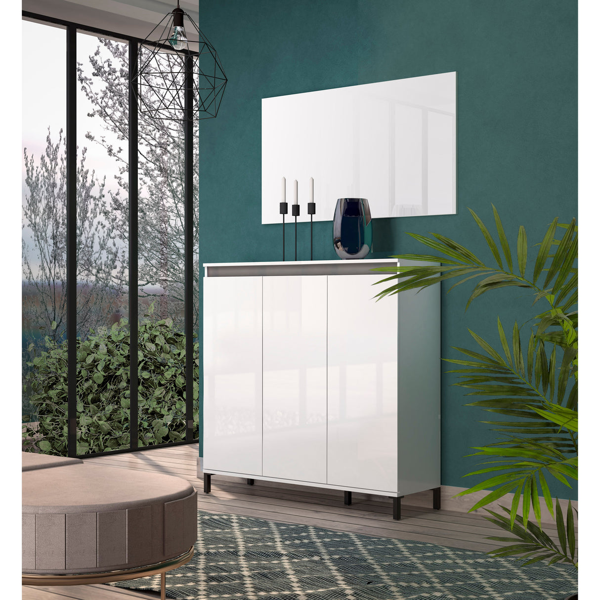 Cancun 3 Door 138cm White Gloss and Anthracite Highboard/Tall Sideboard - FurniComp