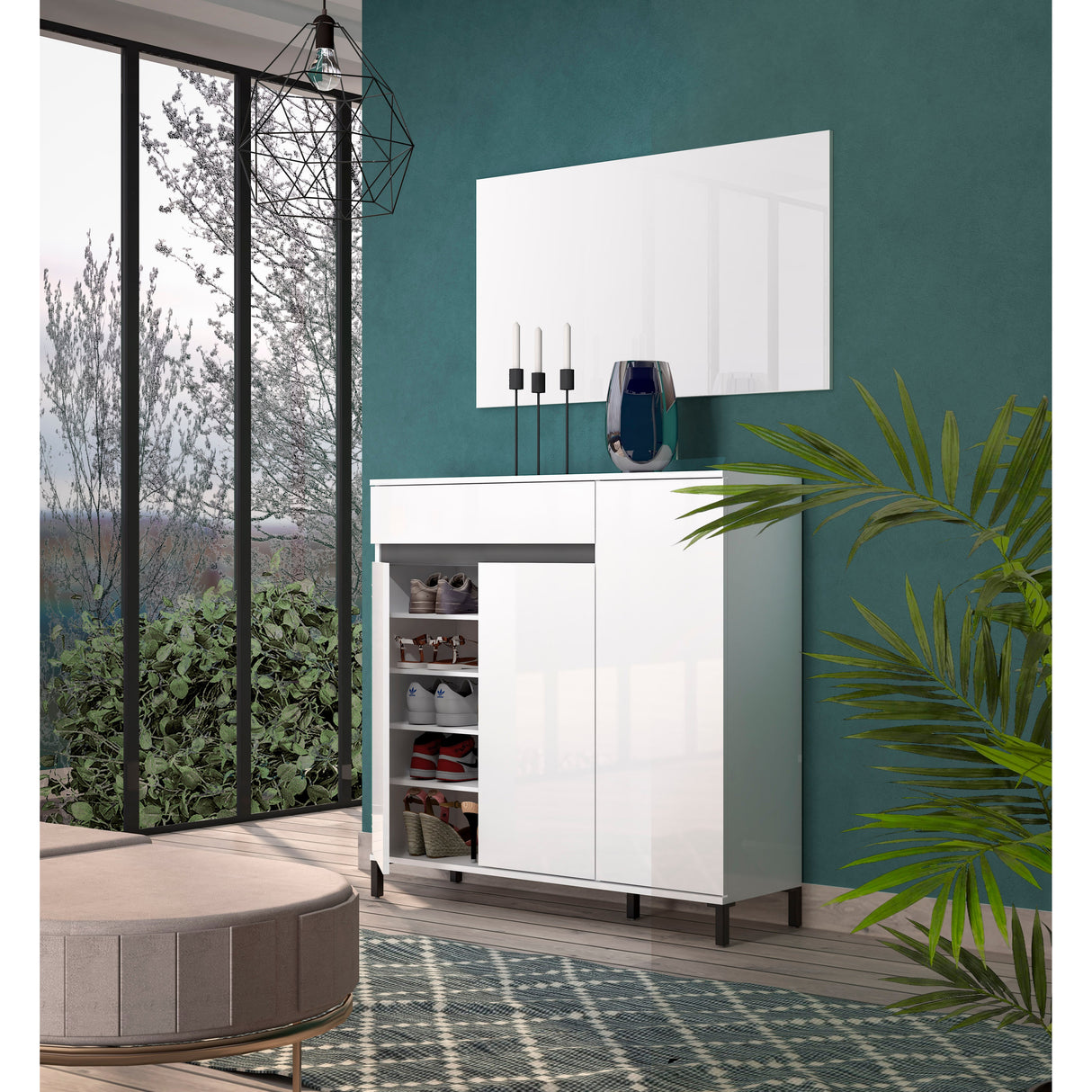 Cancun 3 Door 1 Drawer White Gloss and Anthracite 30 Pair Shoe Cabinet - FurniComp