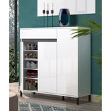 Cancun 3 Door 1 Drawer White Gloss and Anthracite 30 Pair Shoe Cabinet - FurniComp