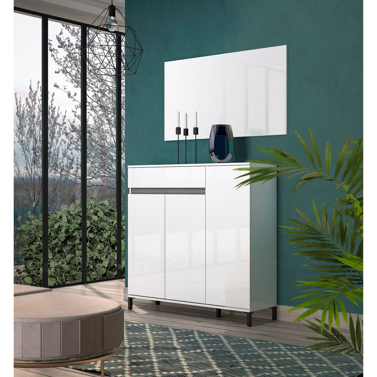 Cancun 3 Door 1 Drawer White Gloss and Anthracite 30 Pair Shoe Cabinet - FurniComp