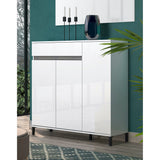 Cancun 3 Door 1 Drawer White Gloss and Anthracite 30 Pair Shoe Cabinet - FurniComp