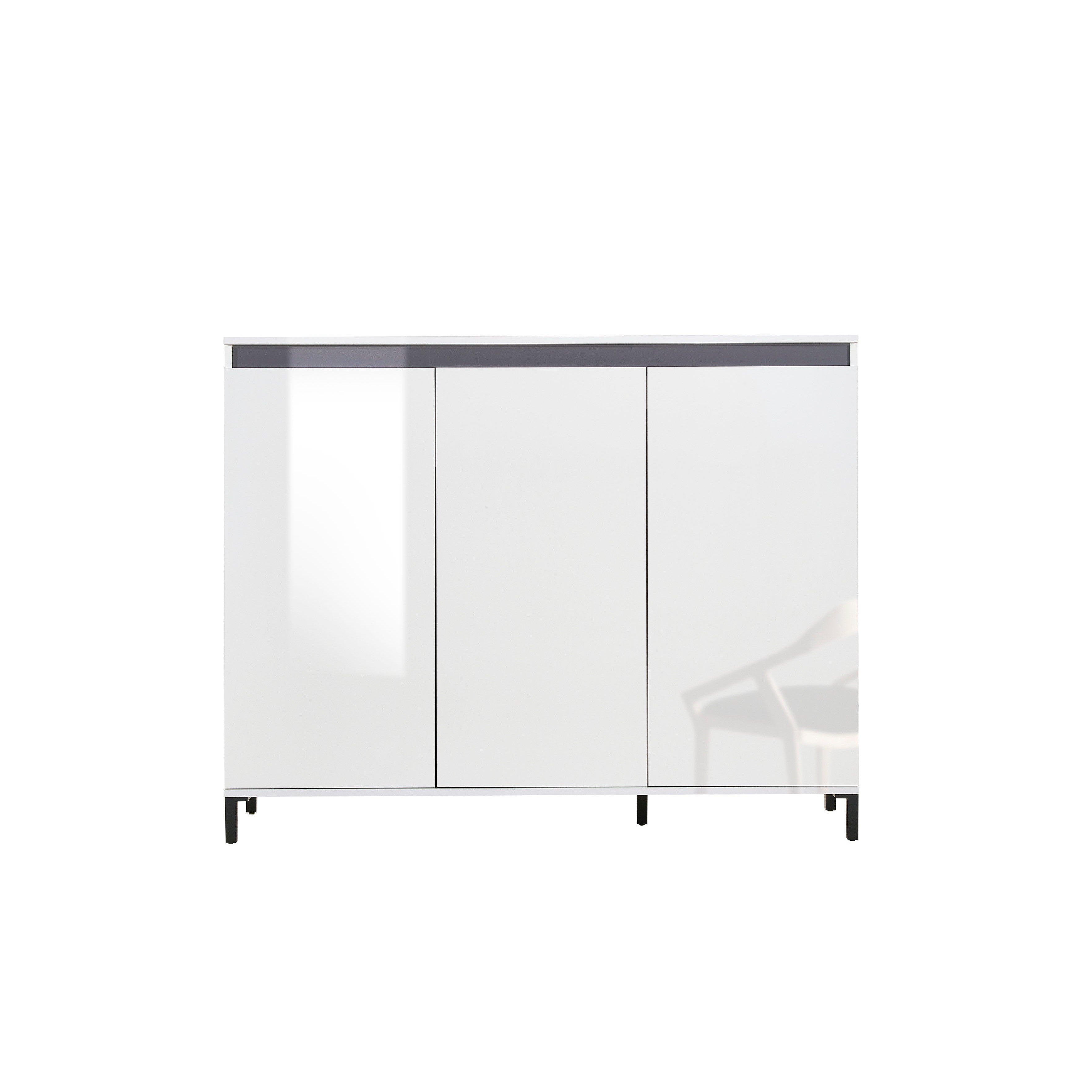 Cancun 3 Door 138cm White Gloss and Anthracite Highboard/Tall Sideboard - FurniComp