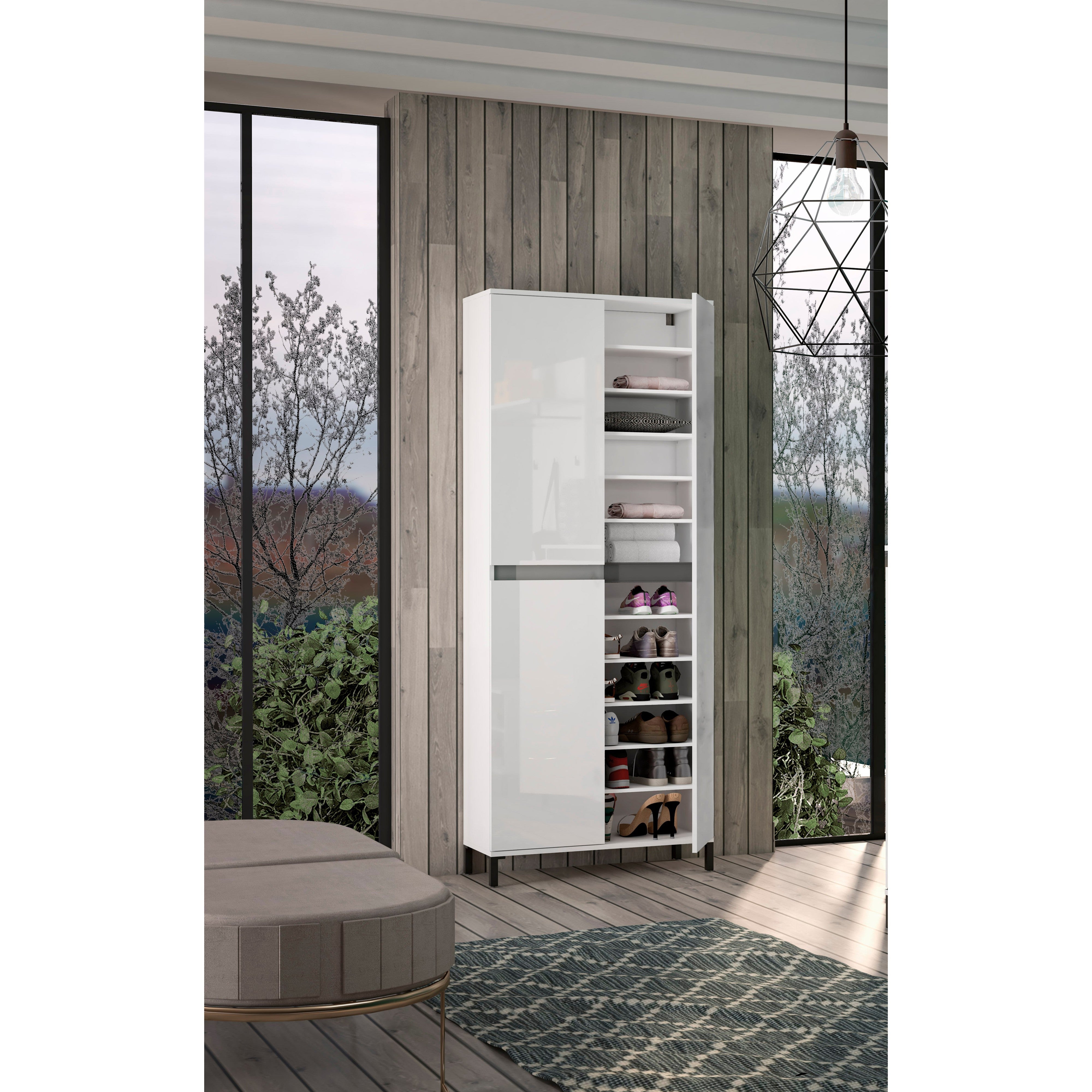 Cancun 3 Door White Gloss and Anthracite Tall Shoe Storage Cabinet - FurniComp