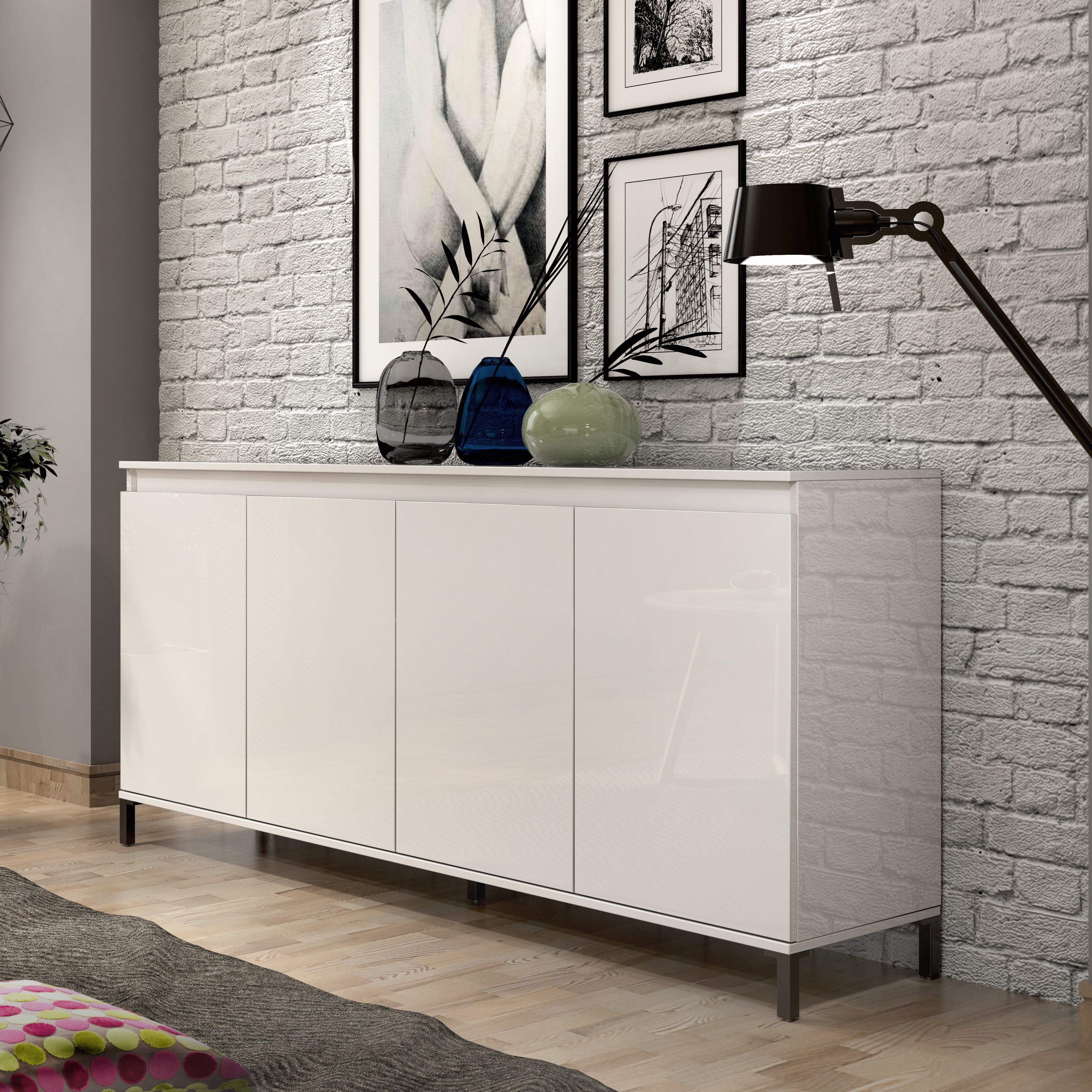 Cancun 4 Door 184cm White Gloss and Anthracite Sideboard - FurniComp