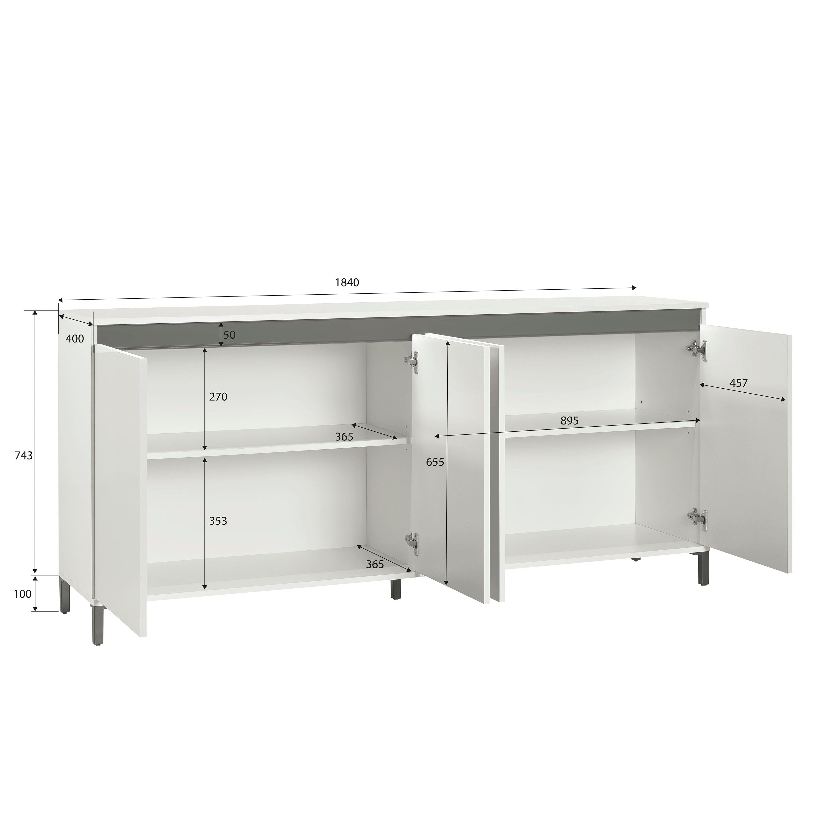 Cancun 4 Door 184cm White Gloss and Anthracite Sideboard - FurniComp