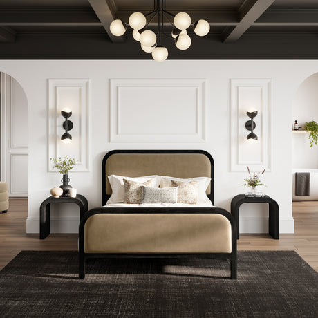 Carmen Black & Brown Velvet Fabric Bed Frame - FurniComp