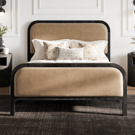 Carmen Black & Brown Velvet Fabric Bed Frame - FurniComp