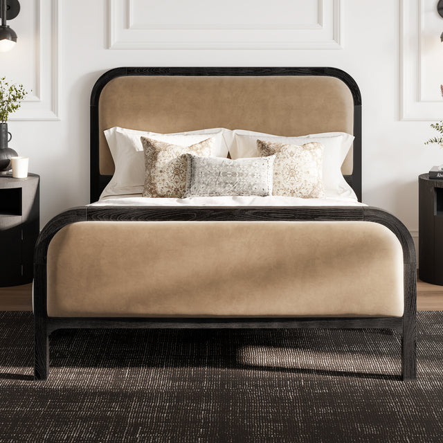 Carmen Black & Brown Velvet Fabric Bed Frame - FurniComp