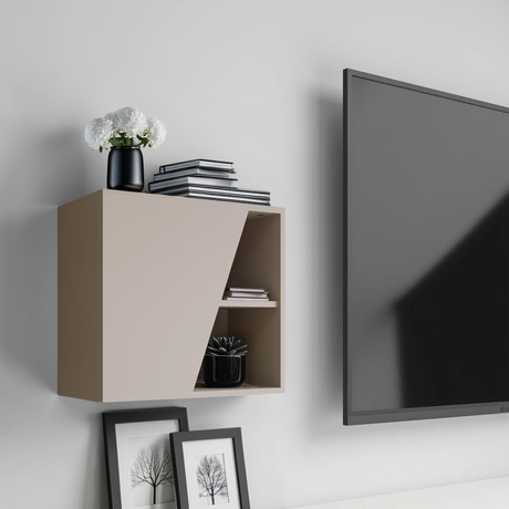 Combo 55cm Floating Wall Cube With Shaped Door - Cashmere COM-18-10 - FurniComp