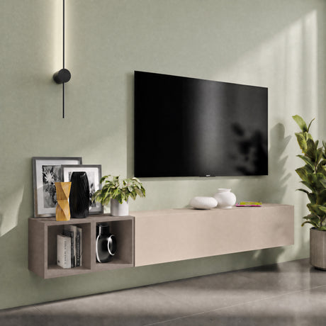 Combo 194cm Floating Wall Hung TV Entertainment Unit – Cashmere & Bronze - FurniComp