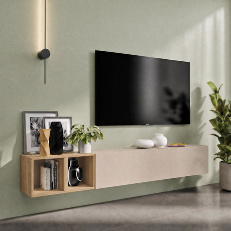Combo 194cm Floating Wall Hung TV Entertainment Unit – Cashmere & Cadiz Oak - FurniComp