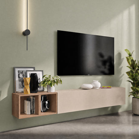 Combo 194cm Floating Wall Hung TV Entertainment Unit – Cashmere & Mercure Oak - FurniComp