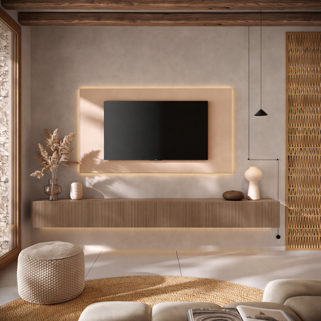 Combo Media Wall Entertainment Unit- Cashmere & Mercure Oak - FurniComp