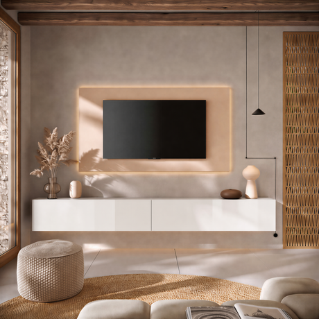 Combo Media Wall Entertainment Unit- Cashmere & White Gloss - FurniComp