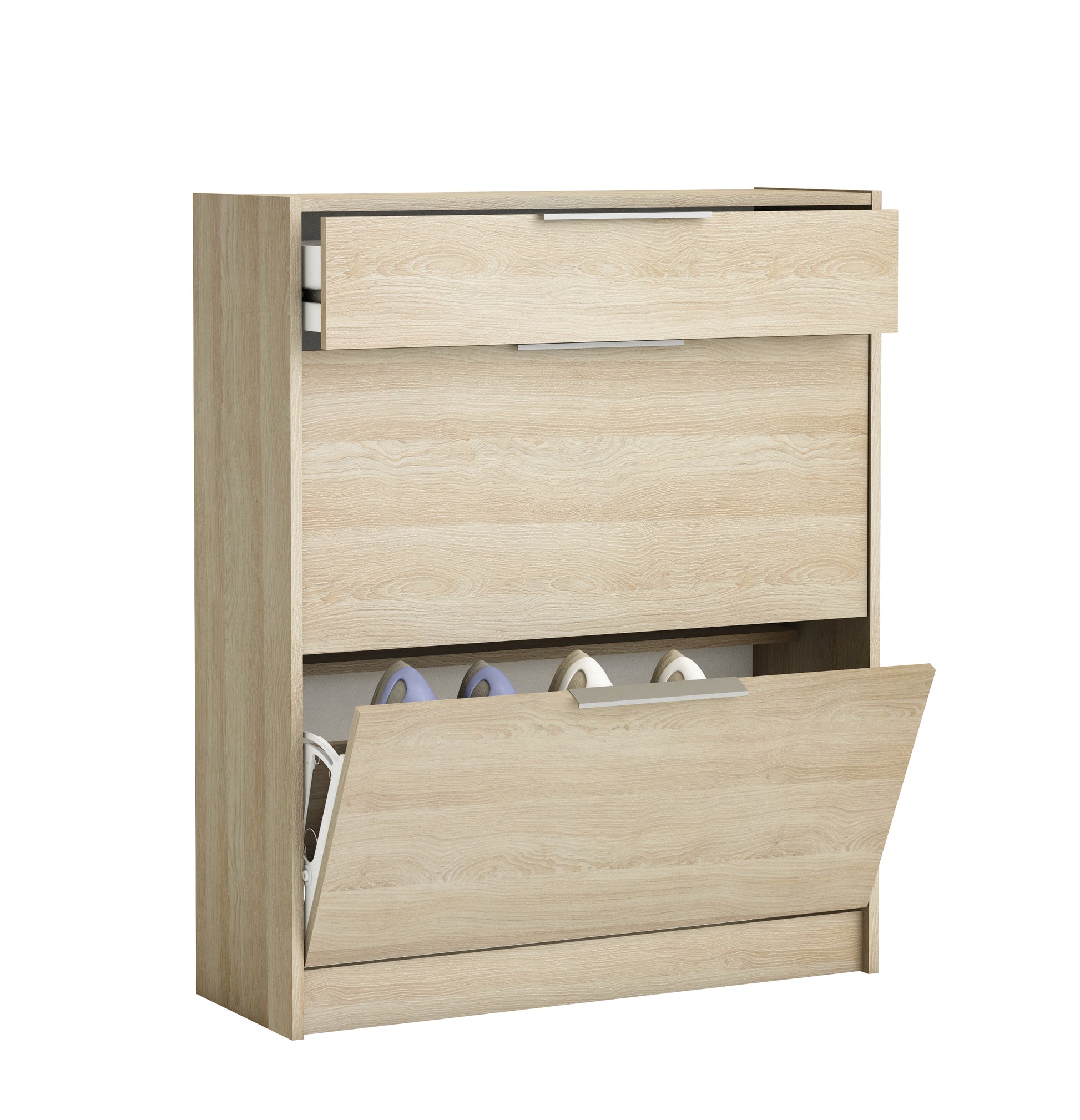 Chad 2 Door 1 Drawer Oak Shoe Cabinet - FurniComp