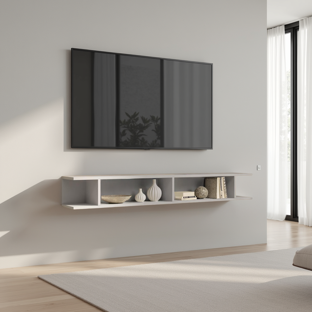 Combo 138cm Floating Wall Hung TV Shelf - Light Chalk Grey COM-43-05 - FurniComp