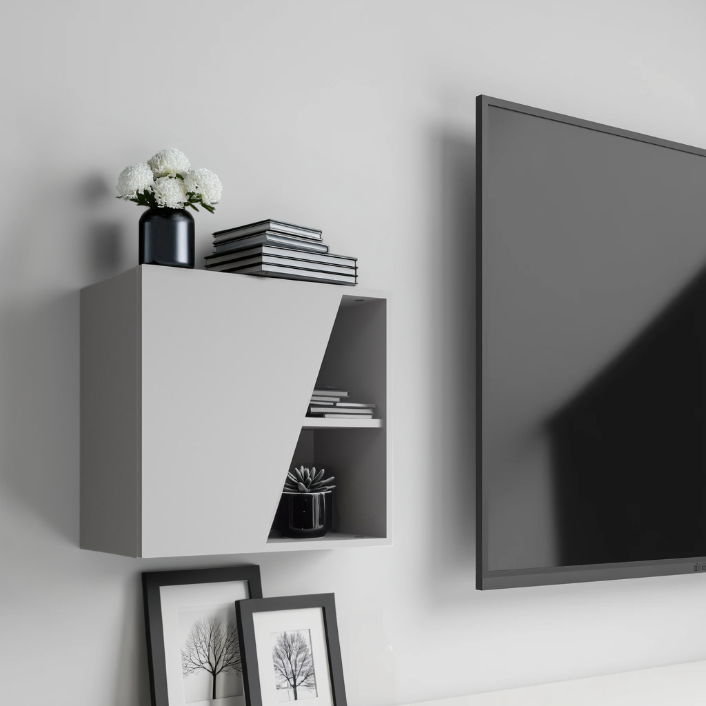 Combo 55cm Floating Wall Cube With Shaped Door - Light Chalk Grey COM-18-05 - FurniComp