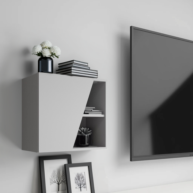 Combo 55cm Floating Wall Cube With Shaped Door - Light Chalk Grey COM-18-05 - FurniComp
