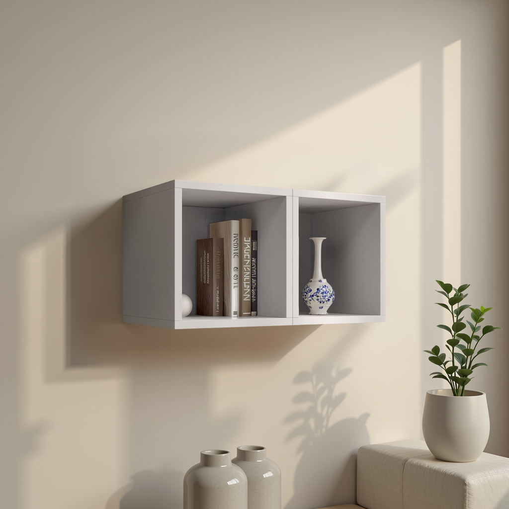 Combo 28cm Floating Wall Cube Set of 2 - Light Chalk Grey COM-311-05 - FurniComp