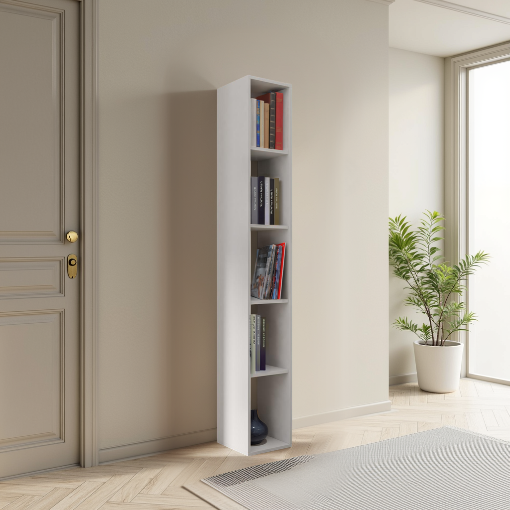 Combo 28cm Tall Narrow Bookcase - Light Chalk Grey COM-45-05 - FurniComp