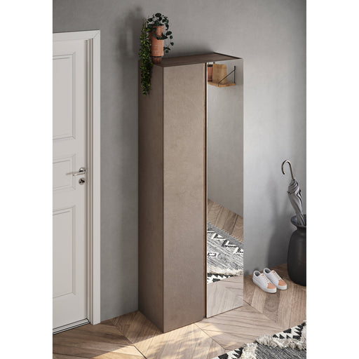 Chelsea 2 Door Bronze and Mercure Oak Tall Mirrored Shoe Storage Cupboard Cabinet - FurniComp