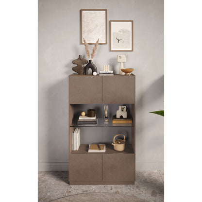 Chelsea 2 Door Large Bronze and Mercure Oak Glass Display Cabinet - FurniComp