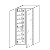Chelsea 2 Door White Gloss and Cadiz Oak Tall Mirrored Shoe Storage Cupboard Cabinet - FurniComp
