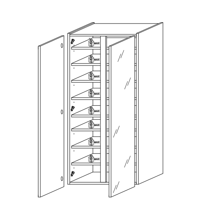 Chelsea 2 Door White Gloss and Cadiz Oak Tall Mirrored Shoe Storage Cupboard Cabinet - FurniComp