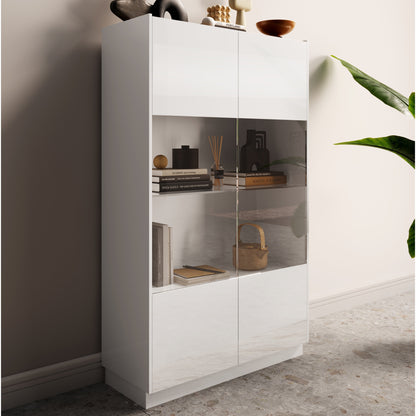 Chelsea 2 Door White Gloss and Cadiz Oak Glass Display Cabinet - FurniComp